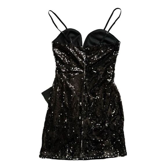 Lulus Bring That Sparkle Shiny Black Sequin Dress Bodycon Mini Dress Medium - Picture 2 of 4